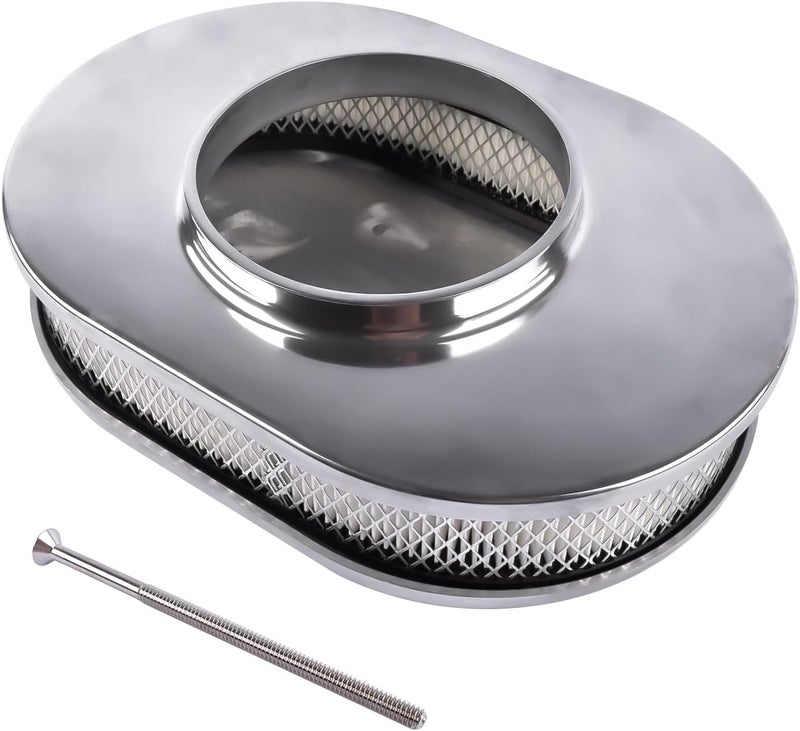 TEKKOAUTO 12" Oval Full Finned Air Cleaner Polished Aluminum Replacement for 5-1/8” Carburetors - Image 5